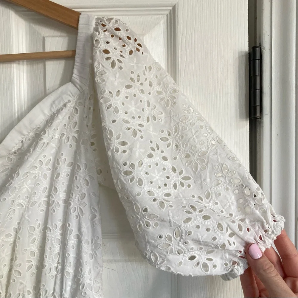 NEW Veronica Beard White Cali Eyelet Off the Shoulder Cotton Maxi Dress, Size 4 - Picture 6 of 11